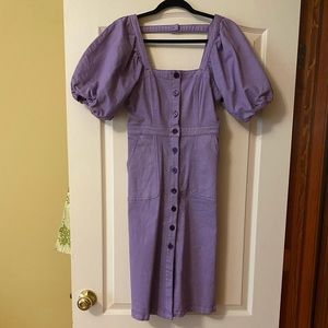 Rachel Antonoff Purple Denim Puff Sleeve Button Down Dress.